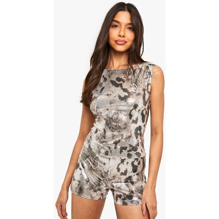 boohoo Dames SEQUIN DIERENPRINT MINI BOOTY SHORT | Animal | Maat: 14