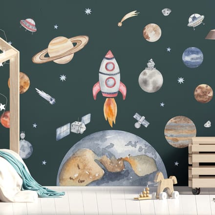 Muurstickers - PLANEET AARDE IN DE RUIMTE - Zelfklevende stickers - 100x150cm
