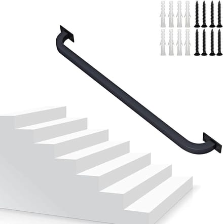 Trapleuning Set - Wandmontage Leuning - Veiligheid Binnen - Smeedijzeren Constructie - 180 cm - Zwart