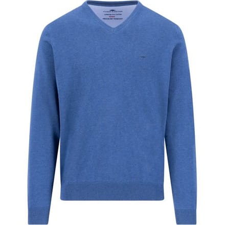 Fynch-Hatton Trui V-Neck Solid Color Superfine 3-Ply Cotton Ink Blue / male