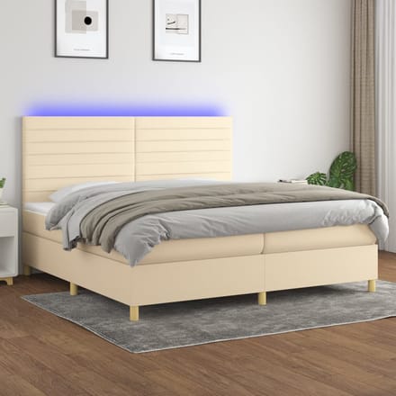 vidaXL - Boxspring - met - matras - en - LED - stof - crèmekleurig - 200x200 - cm