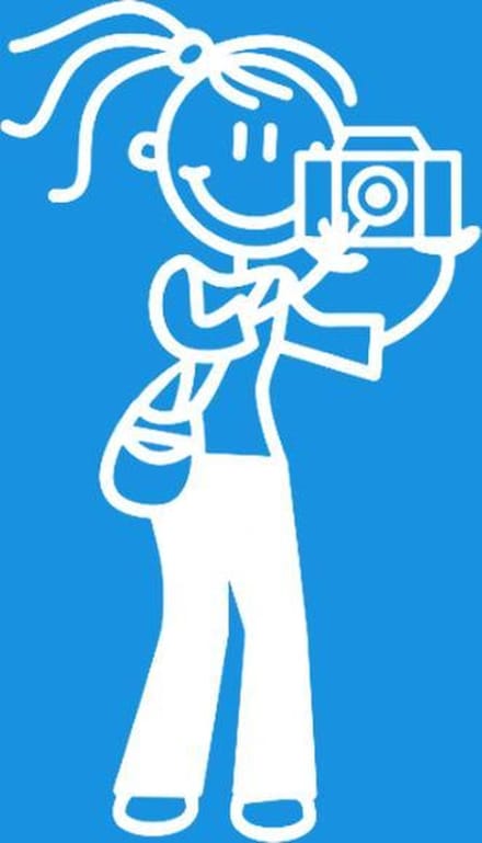Dame met fototoestel - autosticker - wit - 10 cm