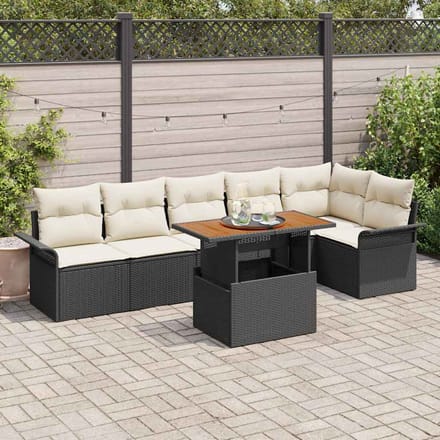 vidaXL - Tuinbank - Set - 7 - st - Zwart - en - Crème - poly - rattan