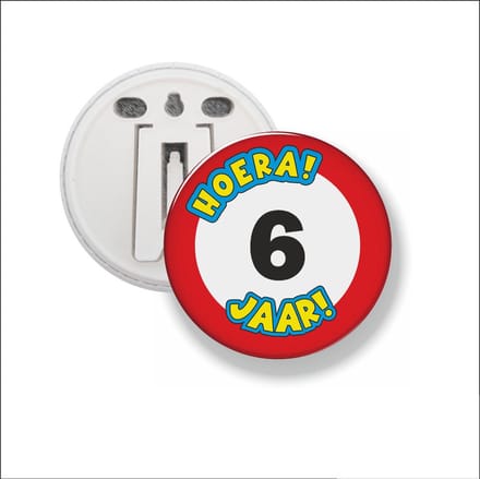Button Met Clip 58 MM - Hoera 6 Jaar