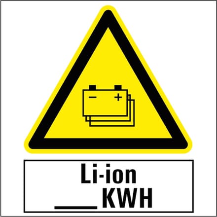 Gestapelde batterijen sticker met tekst LI-ION - KWH 400 x 400 mm