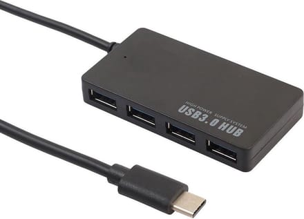 XIB Hub-C Hub 4-in-1 / 1x USB-C naar 4x USB 3.0 / Ultra dun / 5Gbps - Zwart