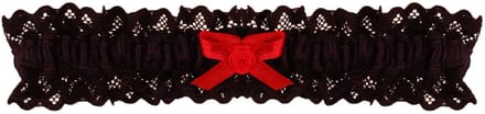 Kousenband Zwart met Broderie & Rood Strikje met Roosje - 33cm Elastisch