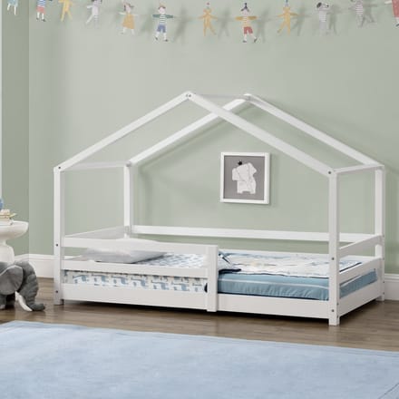 Kinderbed huisbed met uitvalbeveiliging 90x200 wit