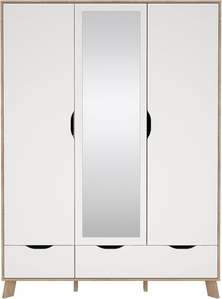 Ikast kledingkast 201x148x58cm, 2 deuren, 1 spiegeldeur, 2 lades eiken decor, wit.