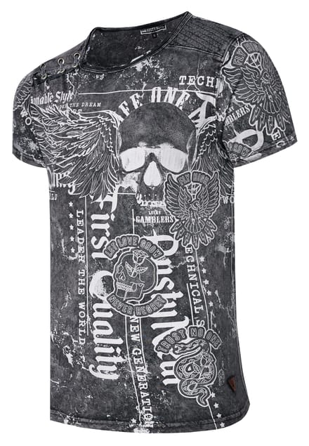 Gewassen T-shirt met "Flying-Skull" print