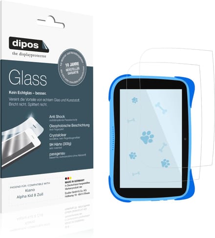 dipos – 2x Pantserfolie geschikt voor Kiano Alpha Kid 8 Zoll | 9H Screenprotector
