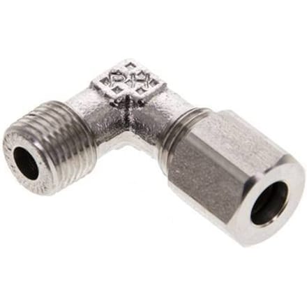 1/8'' NPT Buitendraad x 6LL RVS Elbow 90deg Snijring 100 Bar DIN 2353 - FL2E-MC-ST-018N-06-LL