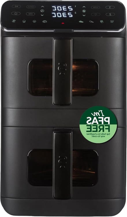 Heteluchtfriteuse - Dubbele Lade - Snel Koken - Verticaal Ruimtebesparend - 9 Liter - Zwart