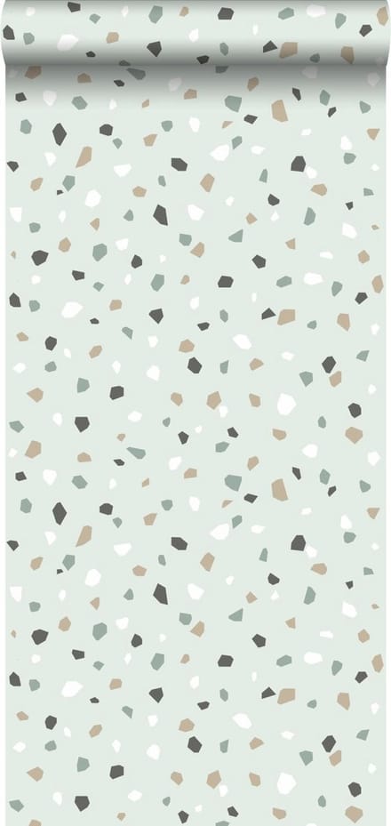 ESTAhome behang terrazzo mintgroen, wit en grijs - 53 cm x 10.05 m - 139036
