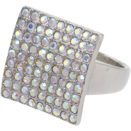 Behave – ring – Regenboogglans kristal – Zilverkleur – Disco glamour stijl