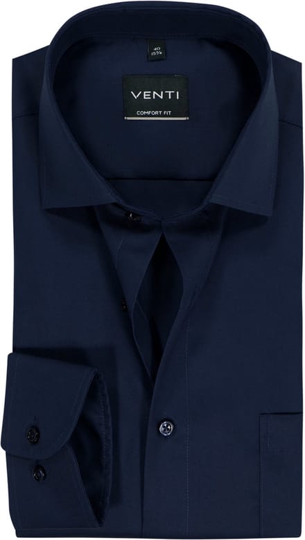 VENTI CASA MODA comfort fit overhemd - structuur - donkerblauw - Strijkvrij - Boordmaat: 54