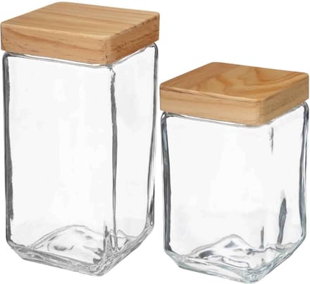 5five - 6x Keuken voorraadpotten glas met houten deksel - 2 formaten