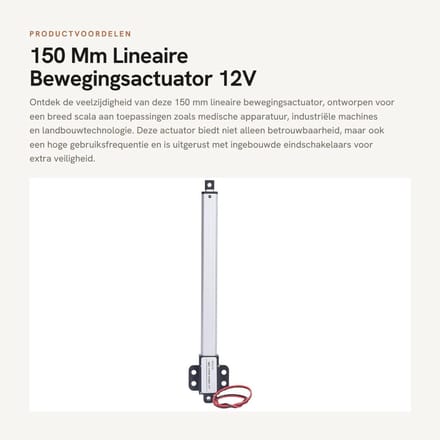 Dailygoods- Lineaire Actuator 150 Mm - 12V - Eindschakelaars - Stabiele Werking - Geluidsarm Ontwerp - Waterdicht