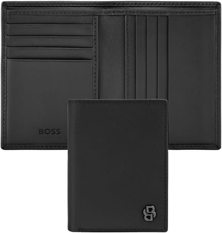 HUGO BOSS Leren kaarthoes Double B Card Case Saffiano Black zwart