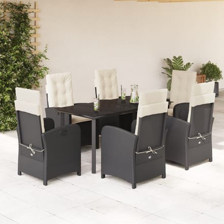 vidaXL - 7-delige - Tuinset - met - kussens - poly - rattan - zwart