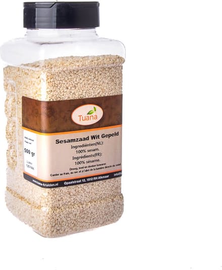 Tuana Kruiden - Sesamzaad Wit Gepeld - Strooibus 500 Gram - GP-S-0006