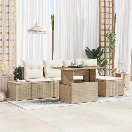 vidaXL - Tuinbank - Set - 6 - st - Beige - poly - rattan