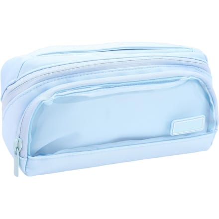 Potloodetui Blauw Grote Capaciteit Canvas Pennenzak met Transparant Vak voor School Kantoor Reizen white