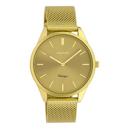 OOZOO Timepieces - Mosterd gele horloge met mosterd gele metalen mesh armband - C20005