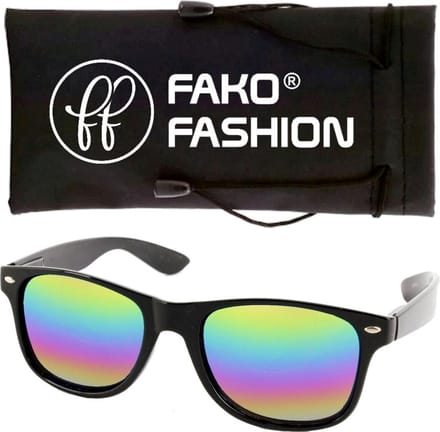 Fako Fashion - Zonnebril - Zwart - Spiegel Regenboog