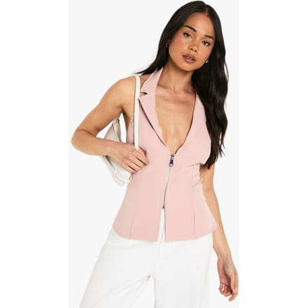 boohoo Dames Geweven Halterneck-vest met ritssluiting | Baby Roze | Maat: 34