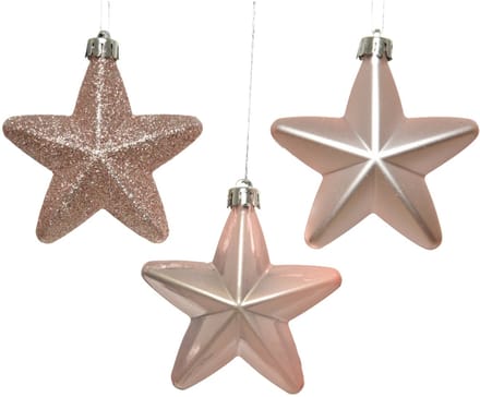 5 stuks Ster plastic glans-mat-glitter/7.5cm/poeder roze