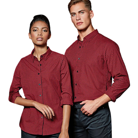 Premier Heren Maxton Check Shirt met lange mouwen (Zwart/Rood)