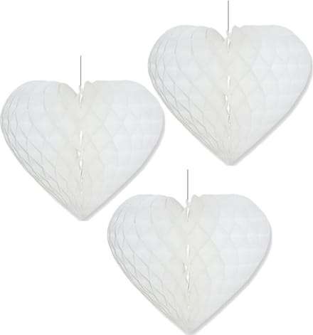 Bellatio Decorations Ophang hartjes - 3 stuks - papier - wit