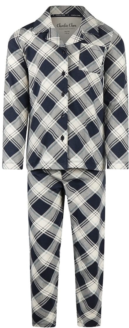 Charlie Choe katoenen jongens pyjama - Ruit - 128 - Blauw