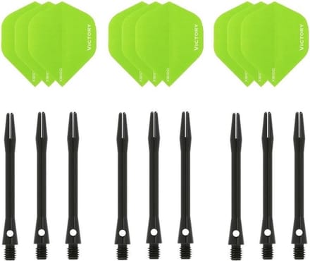 Darts Set - 3 sets - XS100 Poly - Groen - Darts flights - plus 3 sets - aluminium - darts shafts - zwart - medium