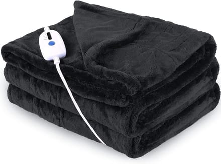Elektrisch verwarmde fleece deken met digitale controller en 6 warmte-instellingen - zwart