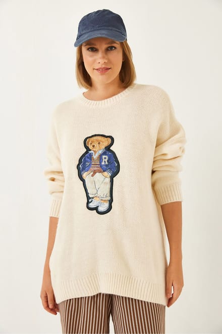 Geborduurd Overmaat Crew Neck Trui