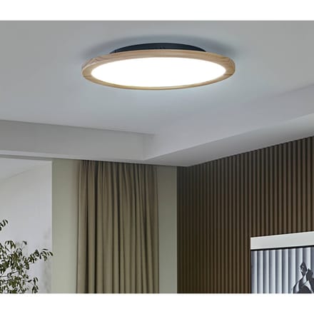 Lucande LED plafondlamp Joren, Ø 48 cm, hout, CCT, afstandsbediening