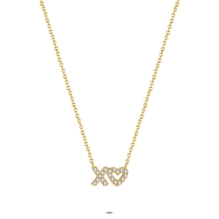 Twice As Nice Halsketting in 18kt verguld zilver, kus en hart 40cm+5cm