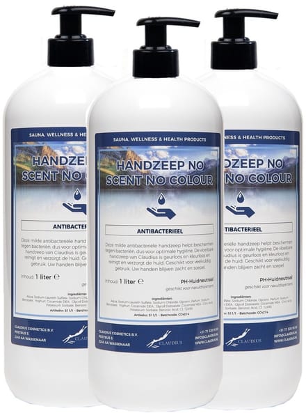 Handzeep No Scent, No Colour 1 liter - met gratis pomp - set van 3 stuks