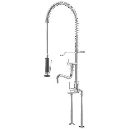 KWC Gastro single lever sink two-hole bridge mixer with raised base and with professional dish spray for the professional kitchen, projection 20 cm