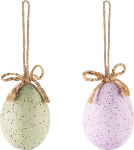 Dekoratief | Hanger eitje, groen/lila, TC, 4x4x7cm, set van 2 stuks | A240176