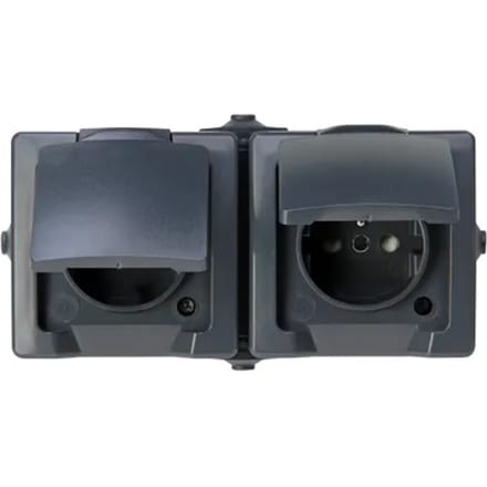 Sencys Spatwaterdicht Stopcontact Denver Horizontaal Penaarde 2-polig Antraciet Ip44