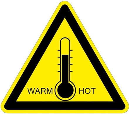 Waarschuwingsbord hoge temperaturen warm/hot - kunststof 150 mm