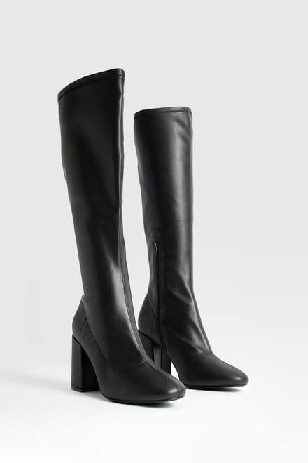 boohoo Dames Wide Fit Stretch Kniehoge Laarzen | Black | Maat: 4