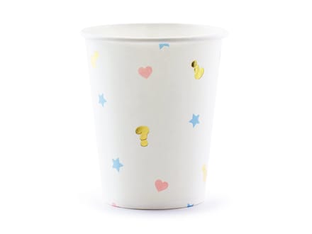 PARTYDECO - 6 witte "boy or girl" kartonnen bekers 200 ml voor babyshower