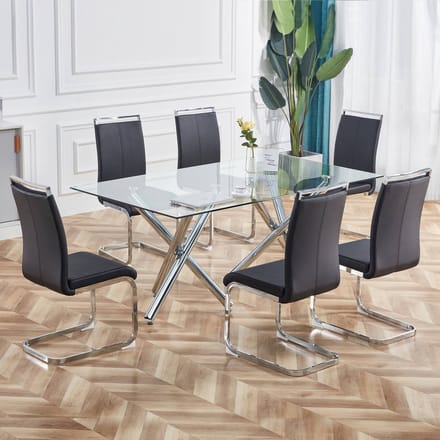 REDOM - Stoelen Set Van 4 - Sledeframe - Ergonomisch - Tijdloos - Verchroomd Metaal - Kunstleer - Zwart