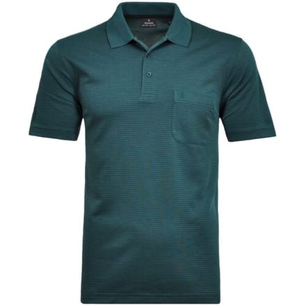 Ragman Polo Softknit Fine Stripe Easy Care Donker Blauwgroen / male