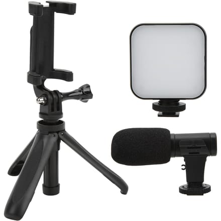 Kit Vlogging Smartphone Kit Microphone Vidéo pour Téléphone Diffusion en Direct avec Lumière d'Appoint Trépied et Téléphone white