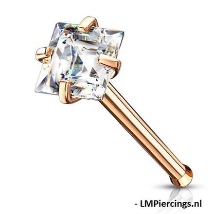 Neuspiercing PVD CZ top square 2.5 mm - rose goud - LMPiercings